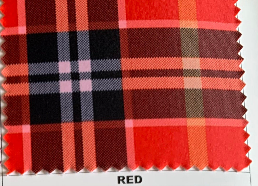 Plaid tartan design print on the best quality nylon spandex 4- way stretch 58/60”solid by the YD. ships Worldwide from Los Angeles ca USA.