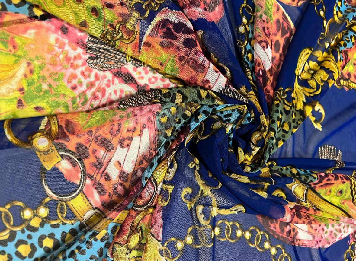 Butterfly baroque design print on power mesh nylon spandex 4-way stretch 58/60”Sold by the YD.Ships worldwide from Los Angeles CA.