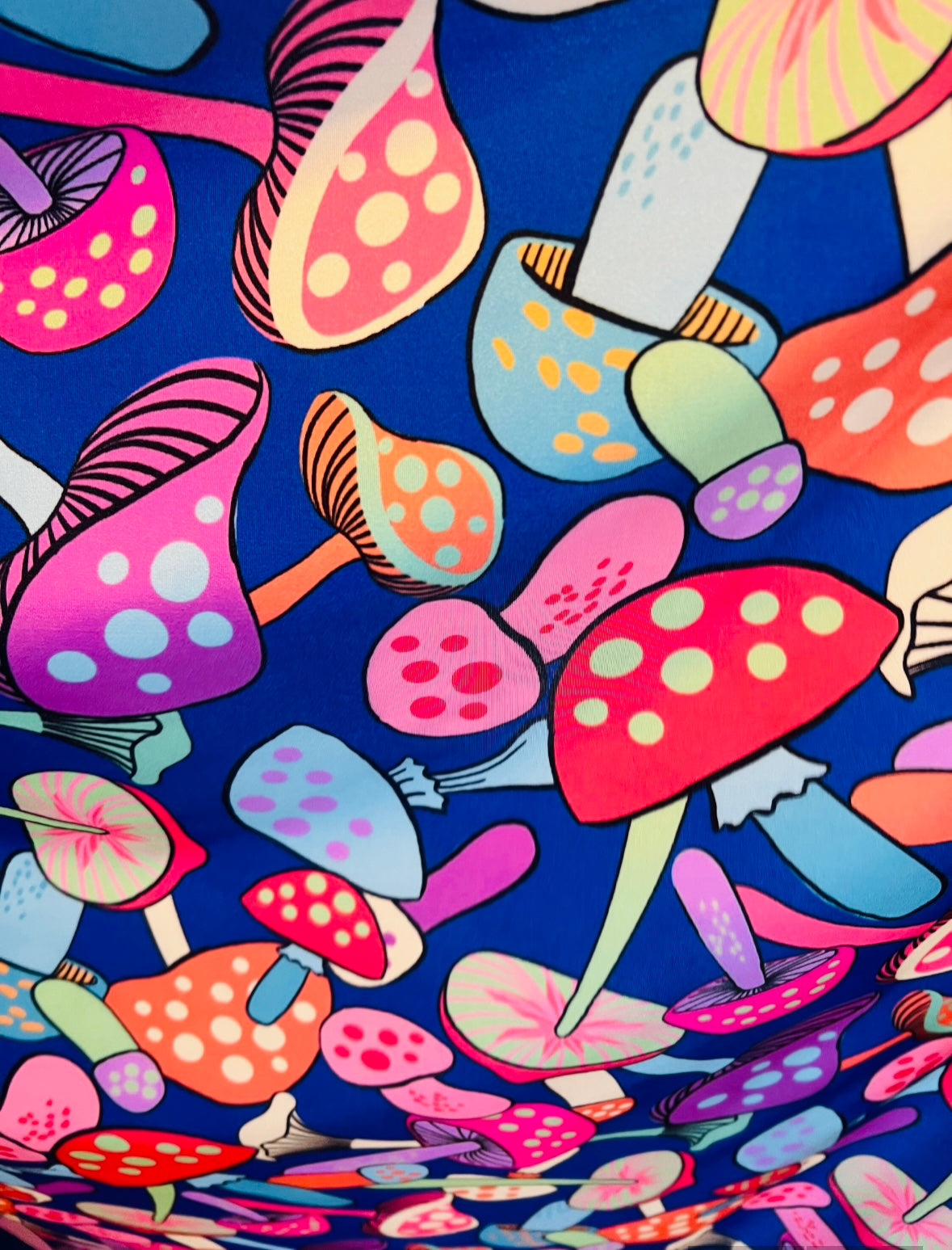 Colorful mushroom design print on the best quality of nylon spandex 4-stretch 580/60”sold by the YD.ships worldwide from Los Angeles CA USA