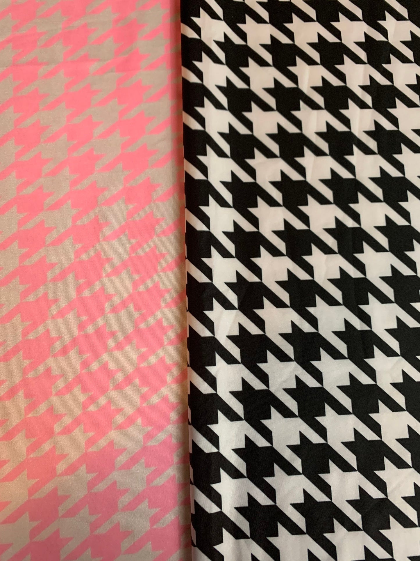 Modern houndstooth design print on nylon spandex 4-way stretch 58/60”sold by the YD. ships worldwide from Los Angeles California USA