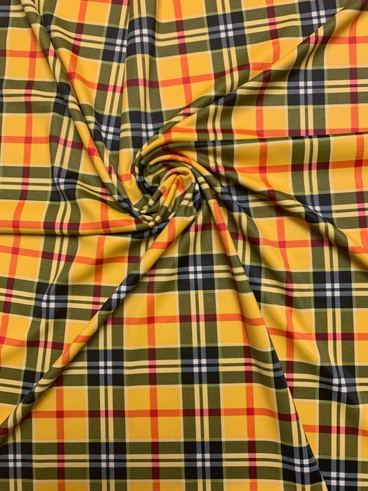 Plaid tartan design print on the best quality nylon spandex 4- way stretch 58/60”solid by the YD. ships Worldwide from Los Angeles ca USA.