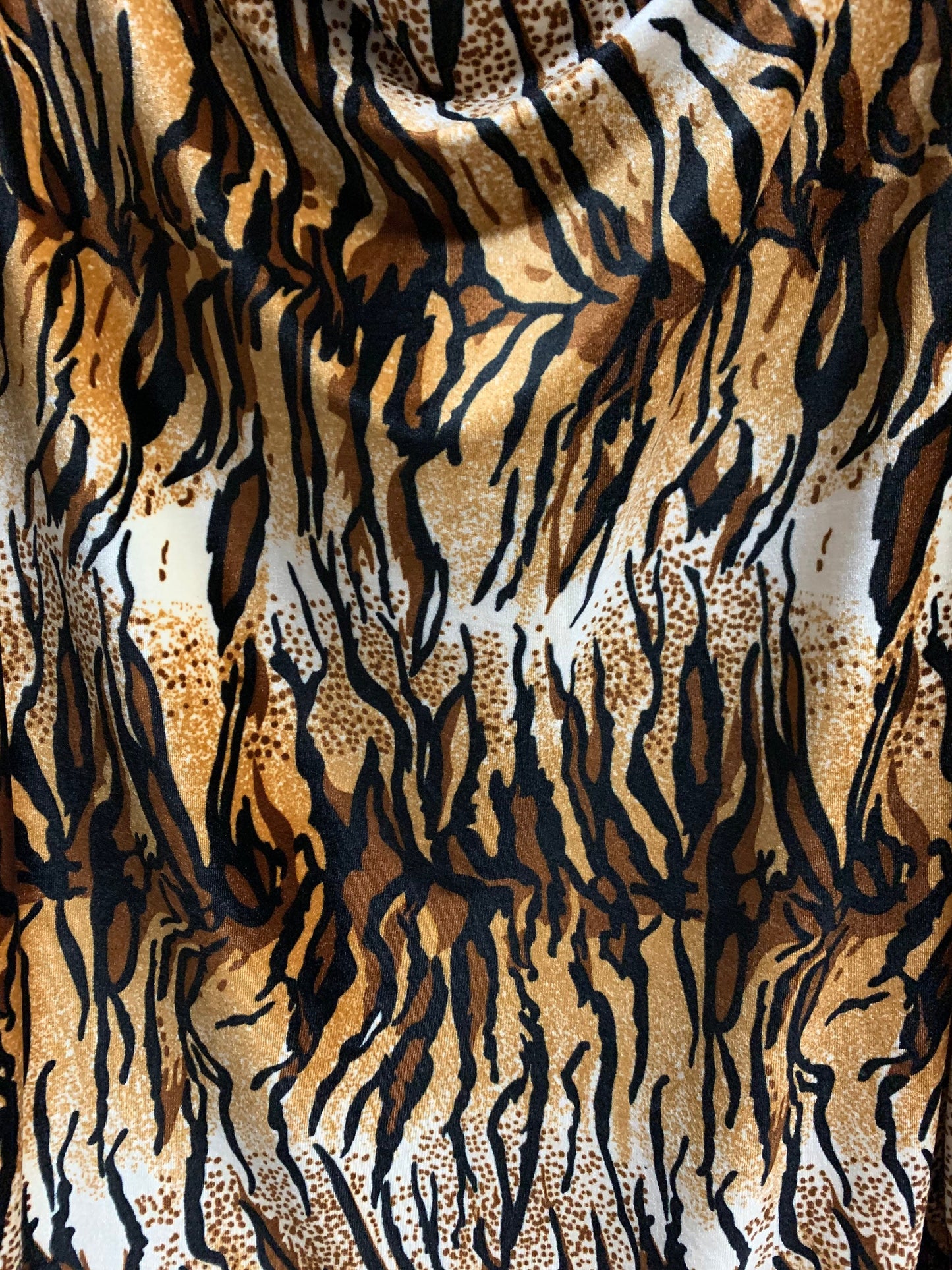 Safari tiger design brown/gold heavy stretch velvet 4-way 420 gms 58/60”sold by the YD. ships worldwide from Los Angeles California USA.