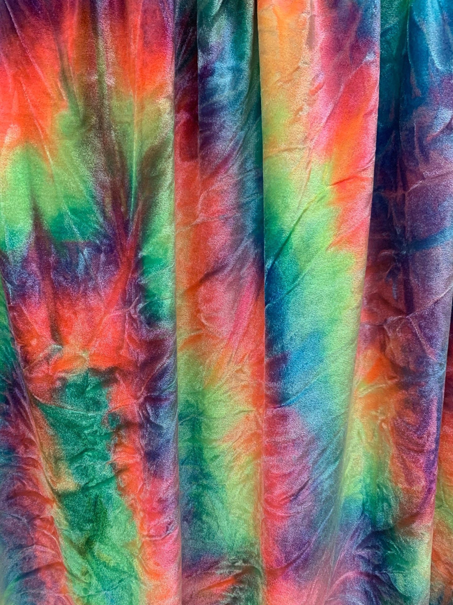 Colorful luxury stretch velvet tie dye 4-way stretch 58/60”sold by the YD. ships worldwide from Los Ángeles California USA.