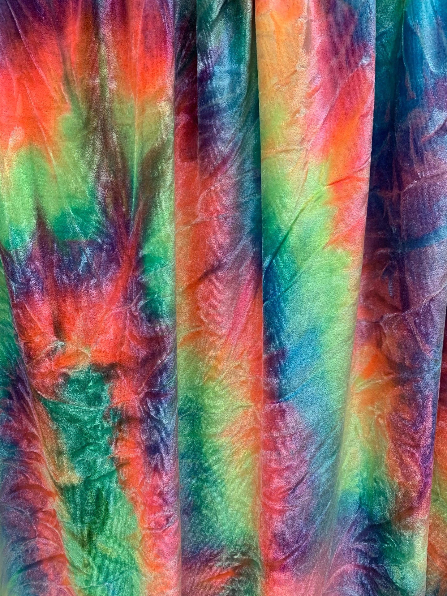 Colorful luxury stretch velvet tie dye 4-way stretch 58/60”sold by the YD. ships worldwide from Los Ángeles California USA.