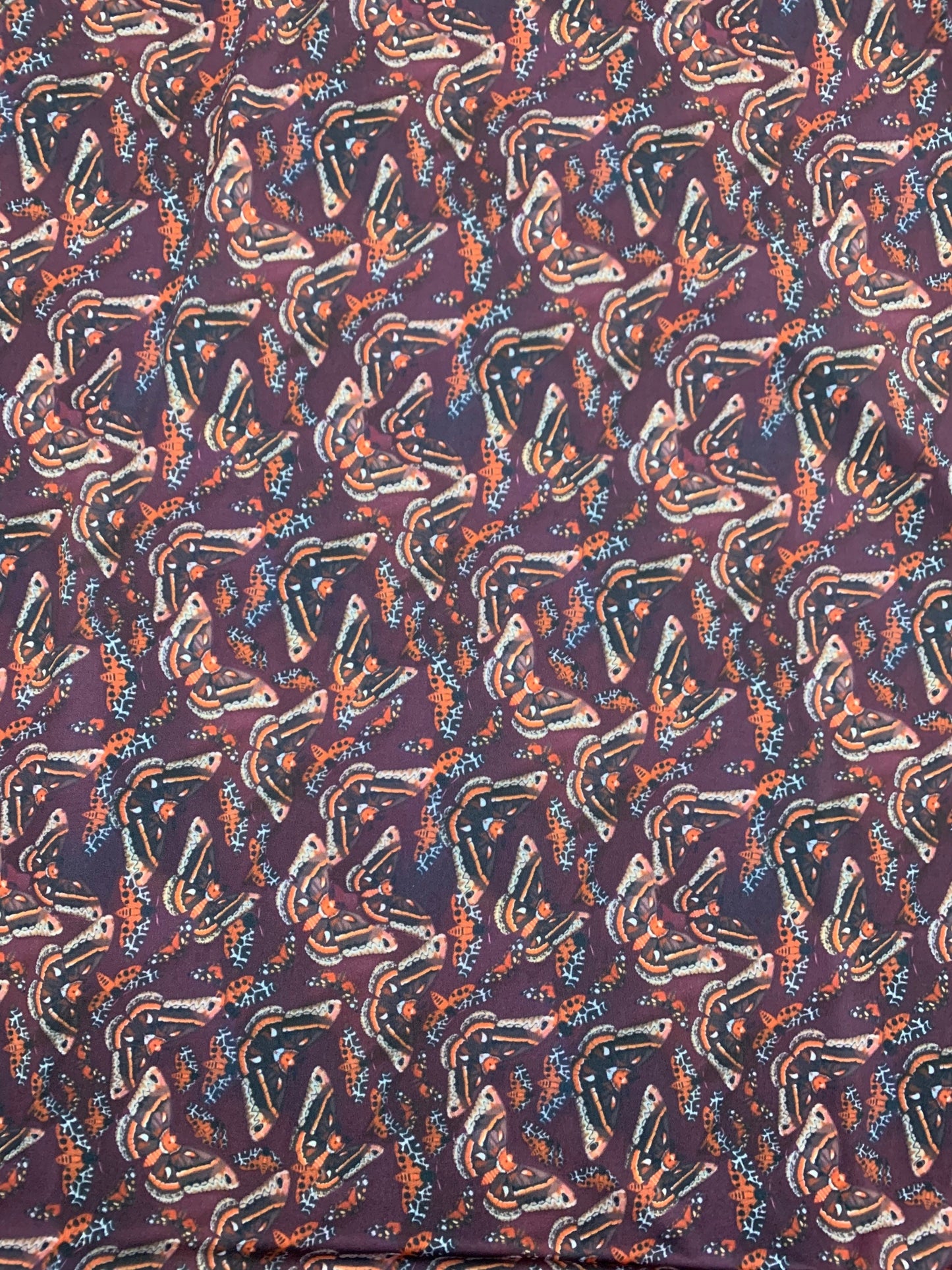 Moth multicolor design print on the best quality nylon spandex 4-way stretch 58/60”sold by the YD. ships worldwide from Los Ángeles CA