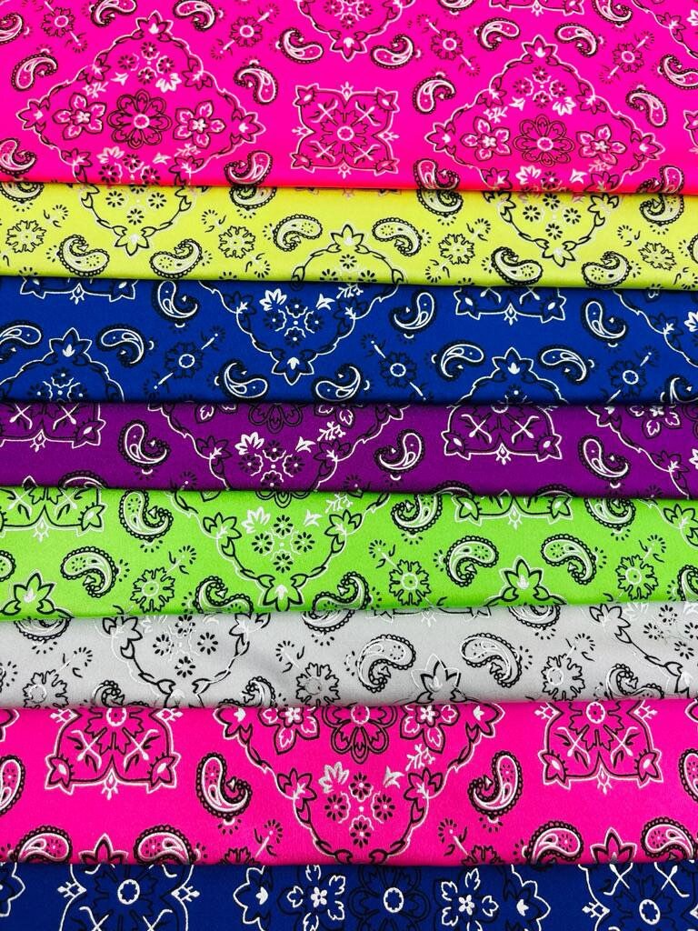 Modern bandana design print on the best quality nylon spandex 4-way stretch 58/60”sold by the YD.ships worldwide from Los Angeles CA USA.