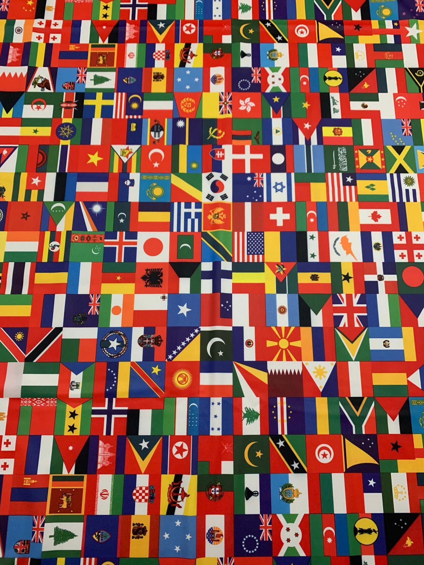 National flags design printed on nylon spandex 4-way stretch 58/60”sold by YD. ships worldwide from Los Angeles California USA.