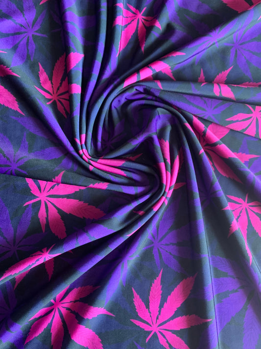 Herb Cannabis leaf design print on nylon spandex 4-way stretch 58/60 sold by the YD. ships Worldwide from Los Angeles California USA