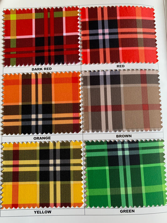 Plaid tartan design print on the best quality nylon spandex 4- way stretch 58/60”solid by the YD. ships Worldwide from Los Angeles ca USA.