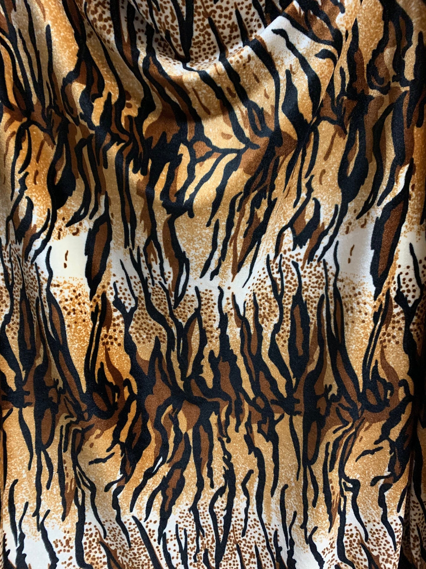 Safari tiger design brown/gold heavy stretch velvet 4-way 420 gms 58/60”sold by the YD. ships worldwide from Los Angeles California USA.