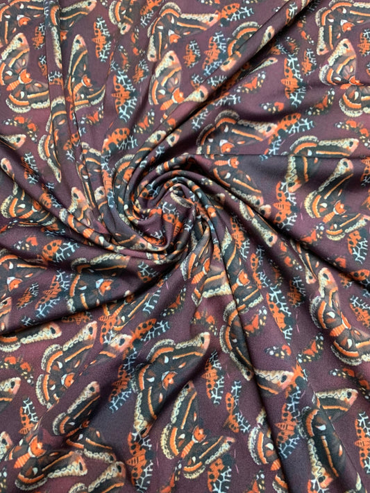 Moth multicolor design print on the best quality nylon spandex 4-way stretch 58/60”sold by the YD. ships worldwide from Los Ángeles CA