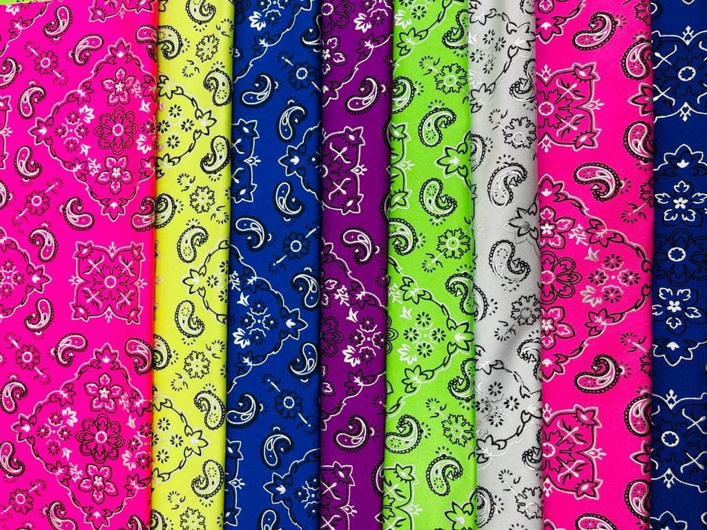 Modern bandana design print on the best quality nylon spandex 4-way stretch 58/60”sold by the YD.ships worldwide from Los Angeles CA USA.