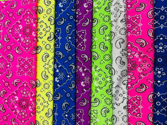 Modern bandana design print on the best quality nylon spandex with metallic 4-way stretch 58/60”sold by the YD.ships worldwide from Los Angeles CA USA.
