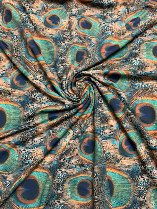 New peacock design print on the best quality nylon spandex4-way stretch 58/60”sold by the YD.ships worldwide from Los Ángeles California USA