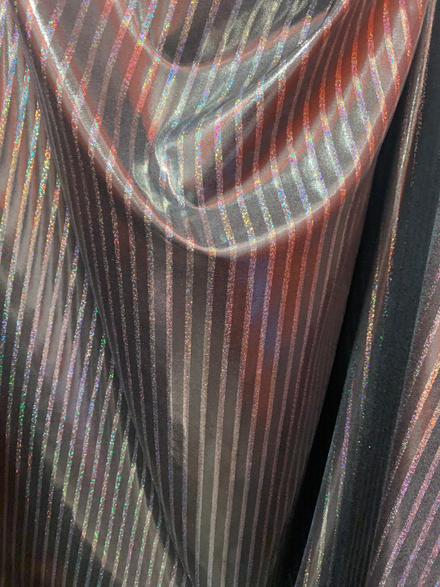 Metallic spandex stripes design w/ hologram foil 4-Stretch 58/60”sold by the YD. ships worldwide from Los Angeles California USA.