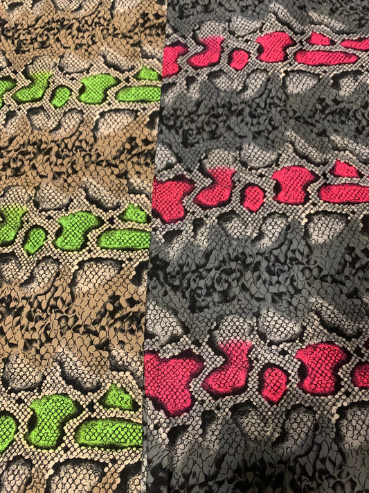 New skin snake design poly power mesh 4-stretch it glows in the dark with black light 58/60” Sold by the YD. Ships Worldwide LA.CA