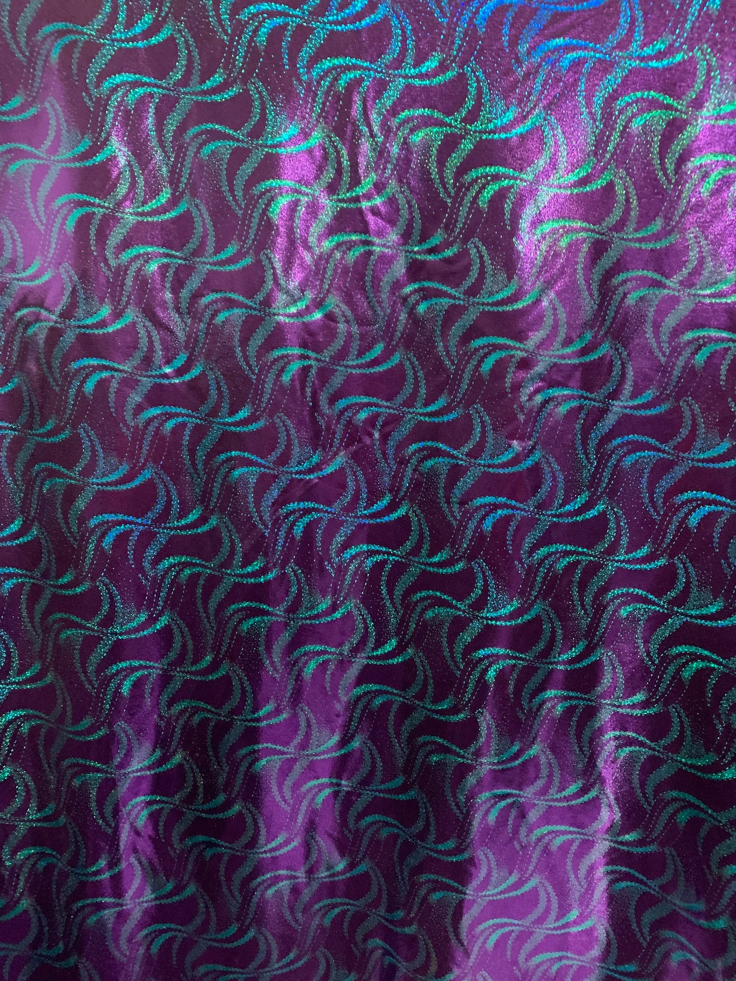 New waves abstract design metallic all over foil nylon spandex 4-way stretch 58/60”sold by the YD. ships worldwide from Los Angeles CA USA.