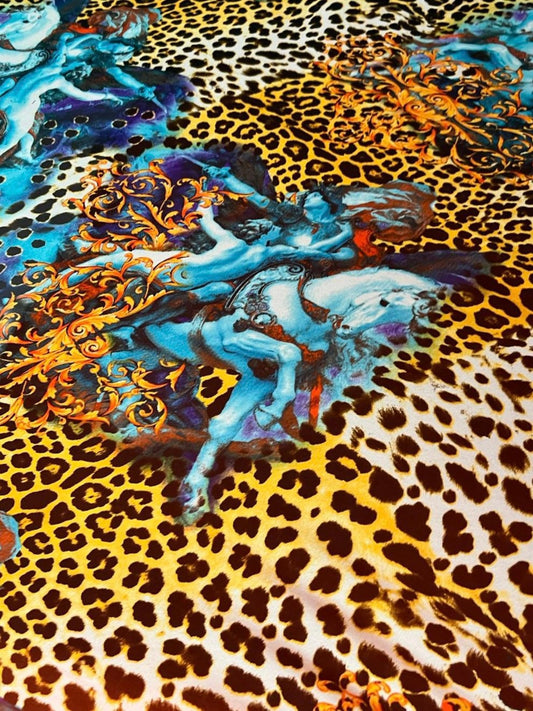 New cheetah design print on power mesh 4-way stretch 58/60”sold by the YD. Ships worldwide from Los Angeles California USA.