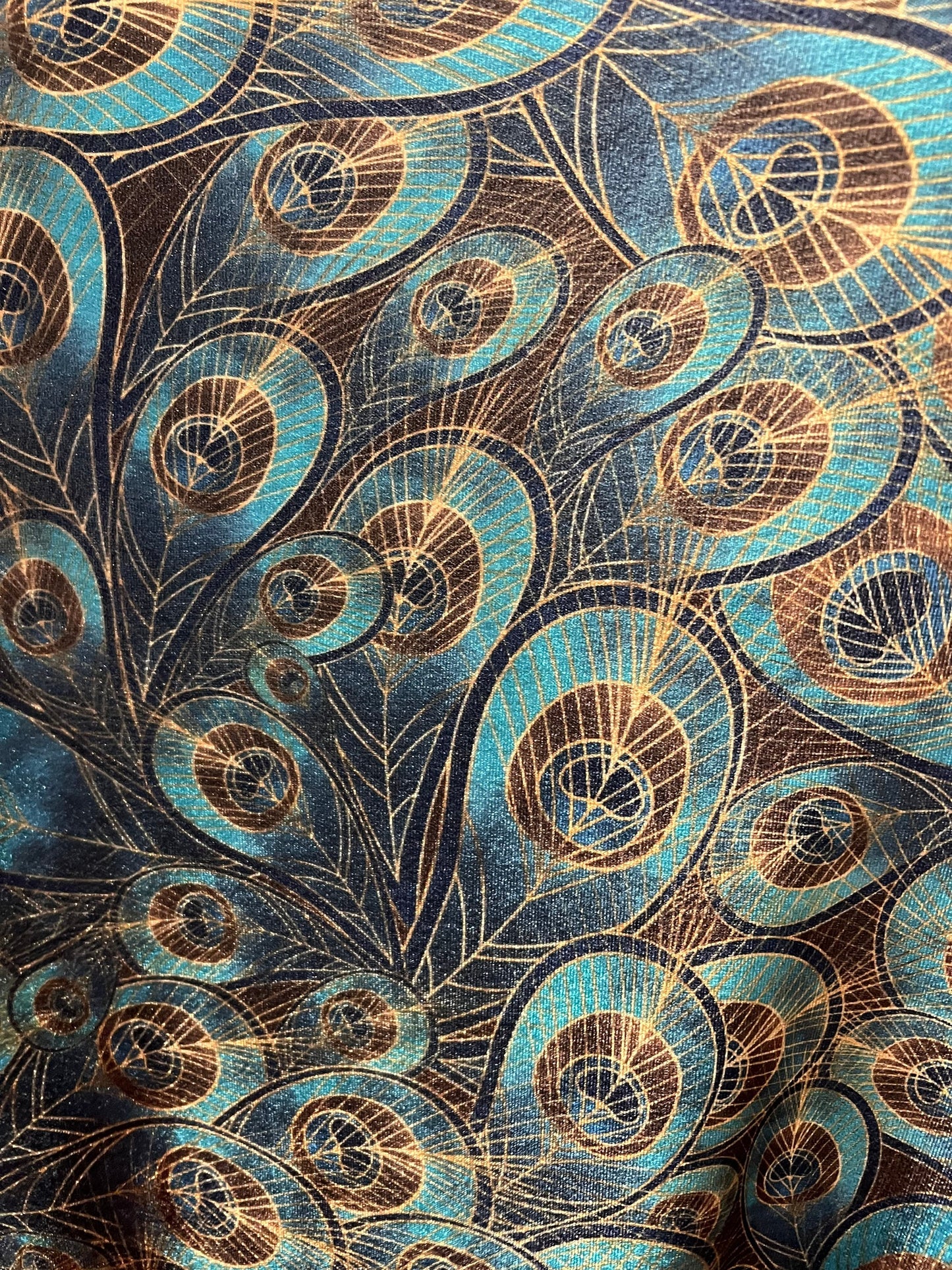 New stretch velvet peacock design 4-way stretch 58/60”sold by the YD. Ships Worldwide from Los Angeles California USA