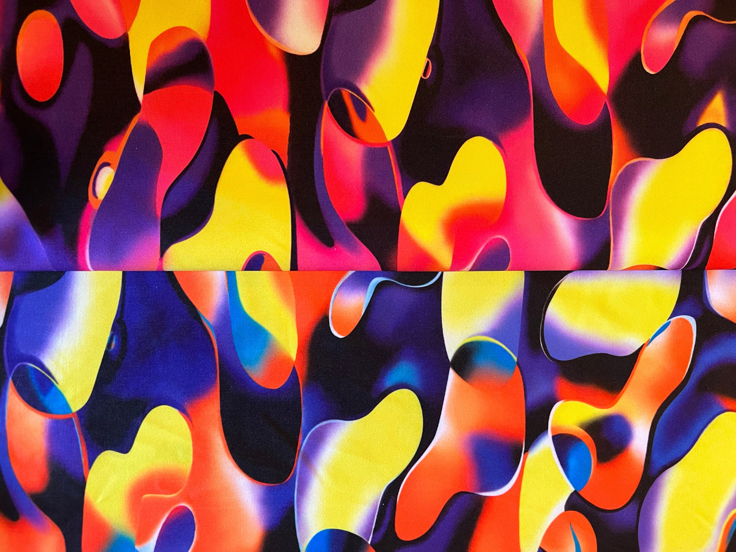 Neon abstract lava lamp design print on the best quality of nylon spandex 4-way stretch 58/60”sold by the YD. Ships worldwide from LA CA.