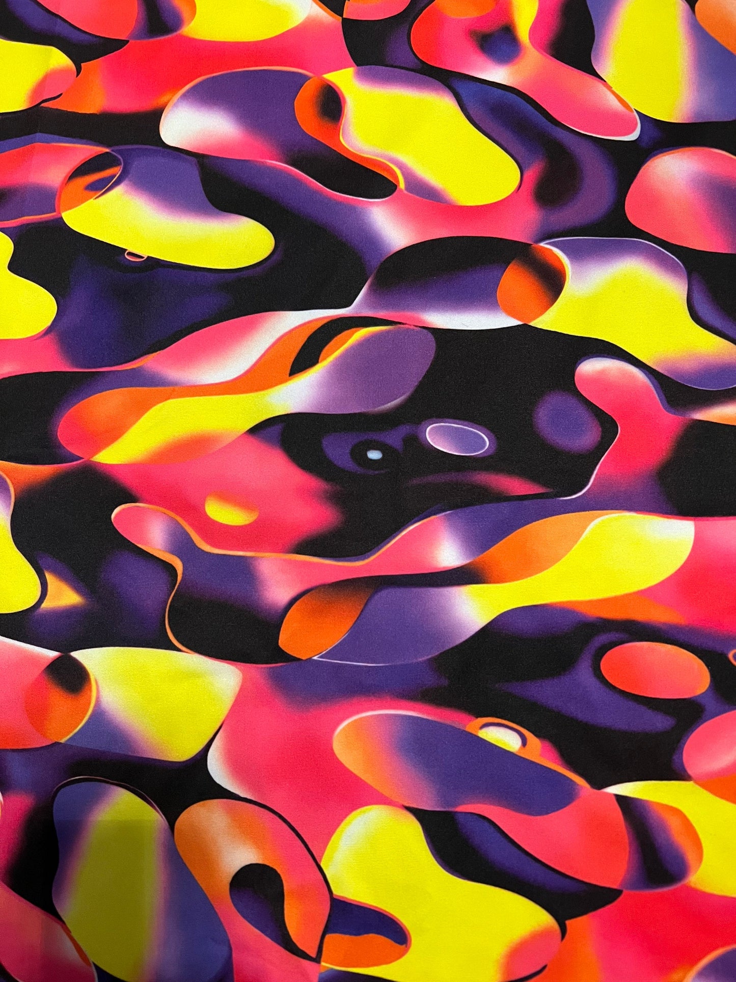 Neon abstract lava lamp design print on the best quality of nylon spandex 4-way stretch 58/60”sold by the YD. Ships worldwide from LA CA.