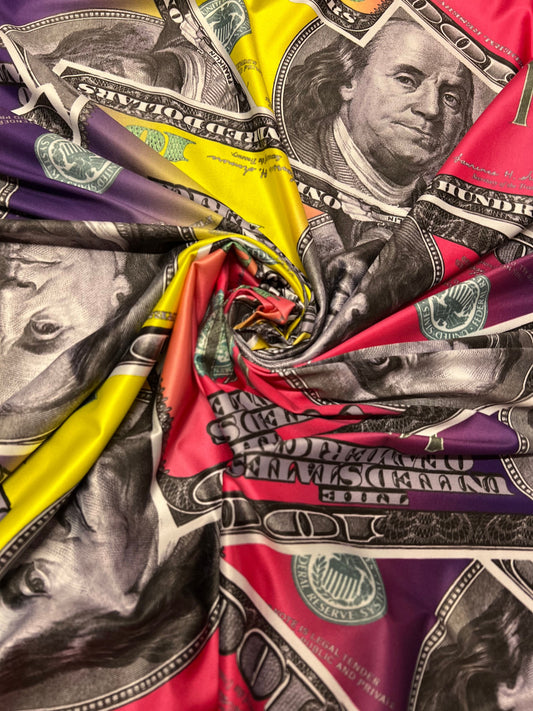 Multicolor money design print on the best quality of nylon spandex 4-stretch 58/60”sold by the YD.ships worldwide from Los Angeles CA