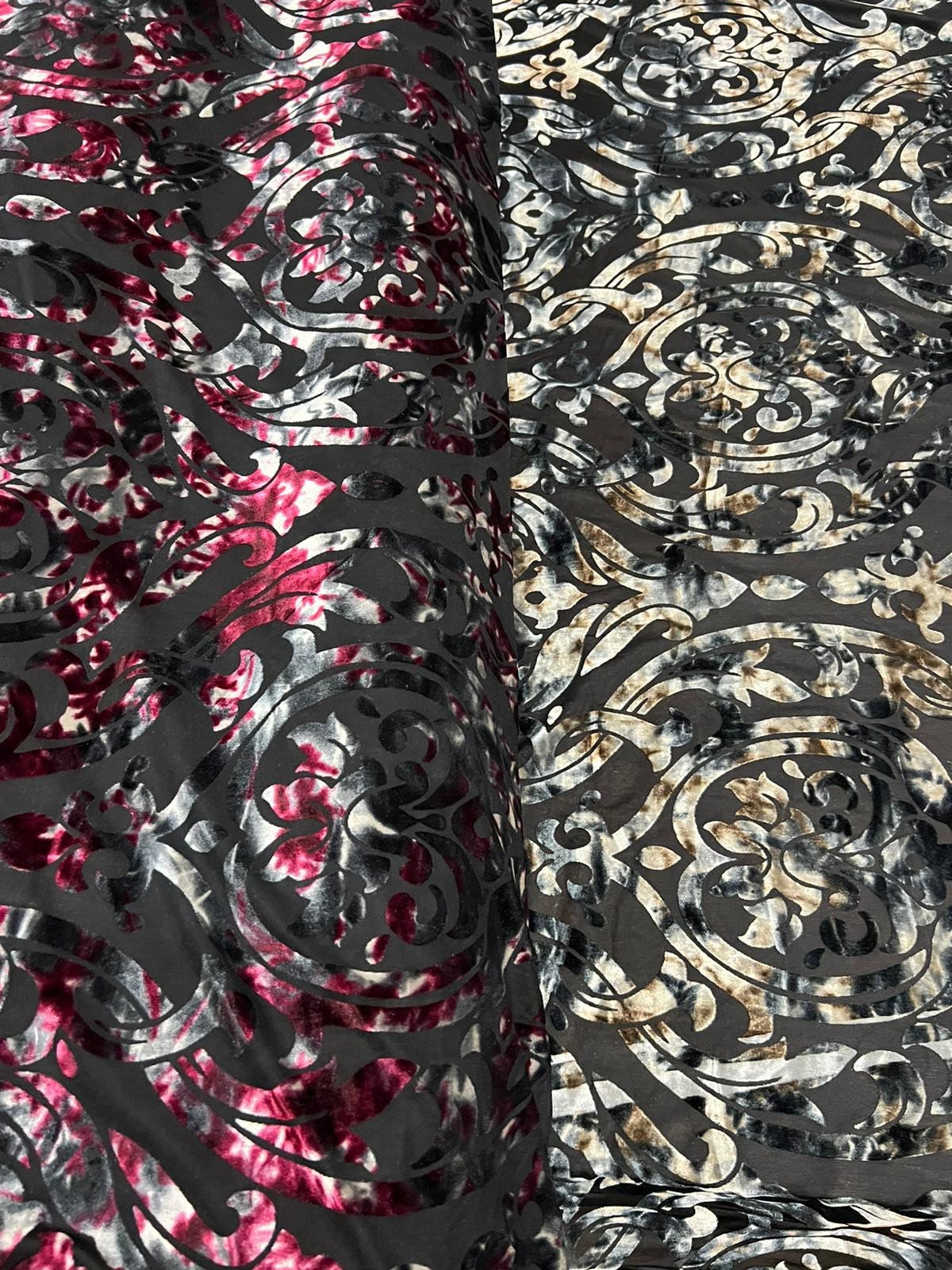New luxury burnout stretch velvet tie dye 4-way stretch 58/60”sold by the YD.ships worldwide from Los Angeles California USA.