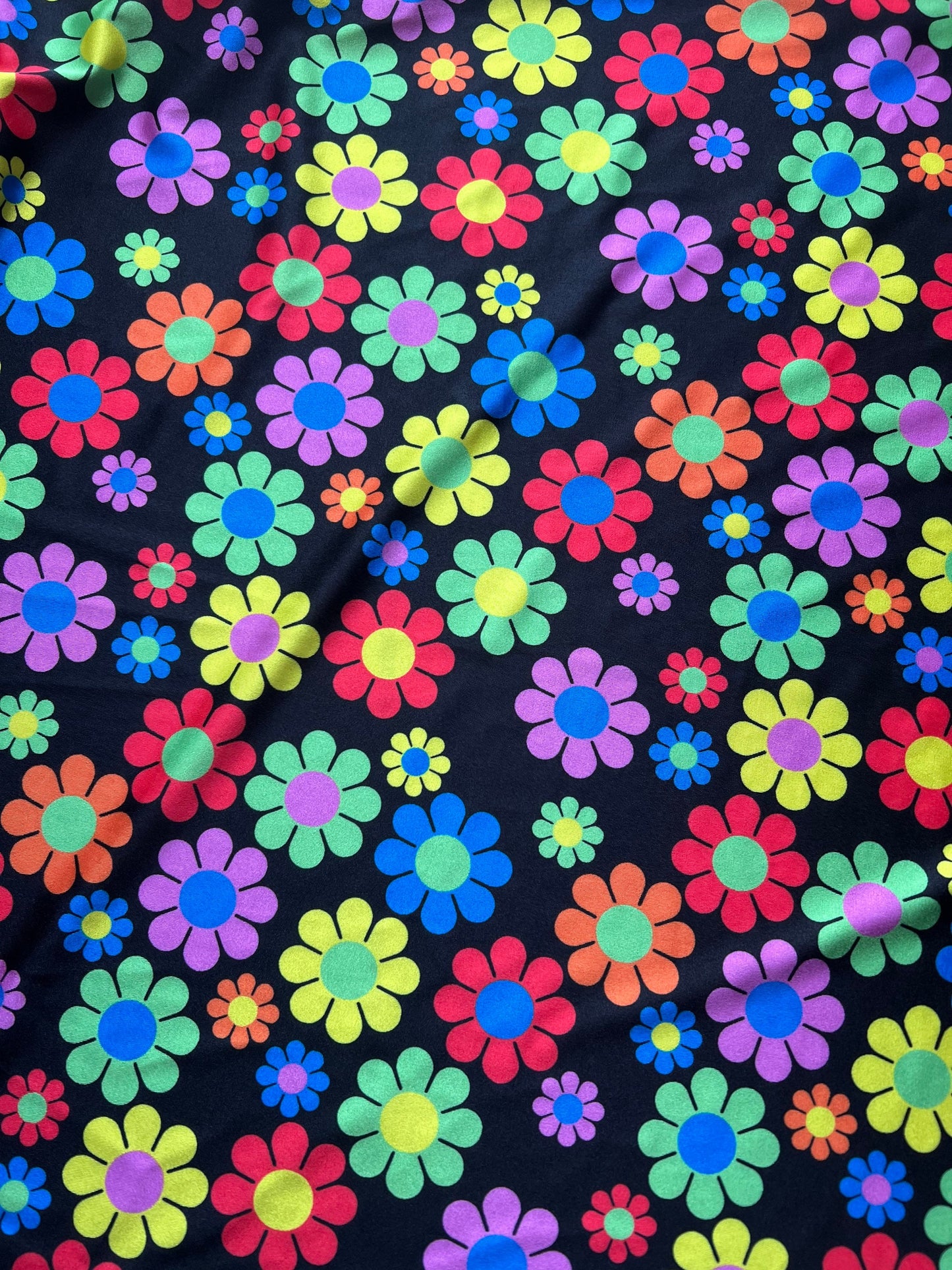 Margarita flower design print on the best quality of nylon spandex 4-stretch 58/60”sold by the YD.ships worldwide from Los Angeles CA USA.