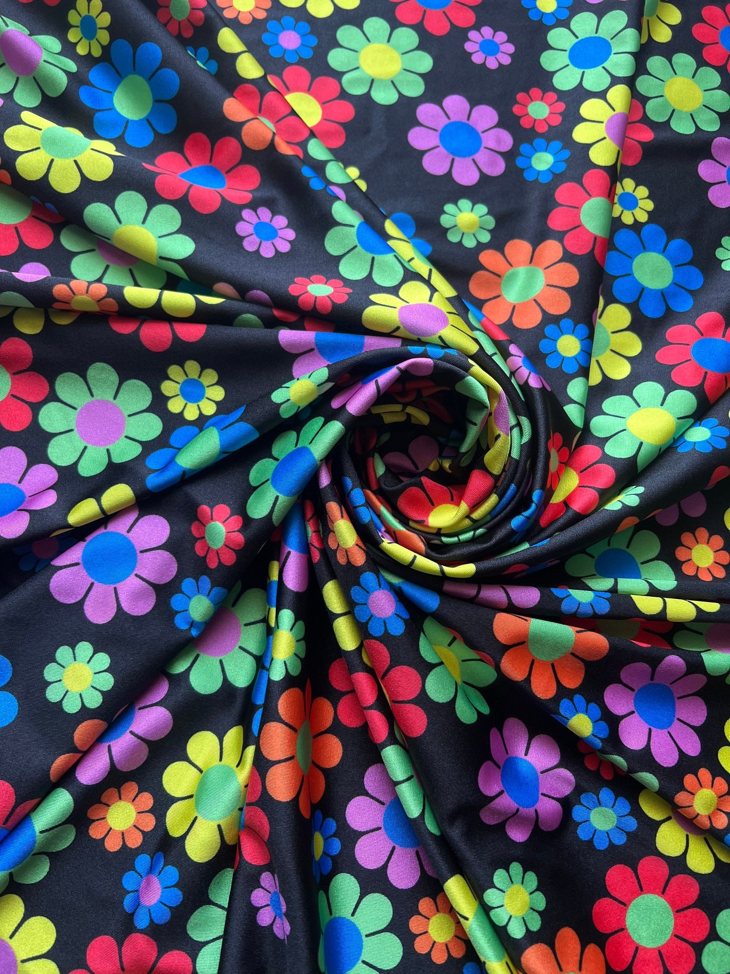 Margarita flower design print on the best quality of nylon spandex 4-stretch 58/60”sold by the YD.ships worldwide from Los Angeles CA USA.