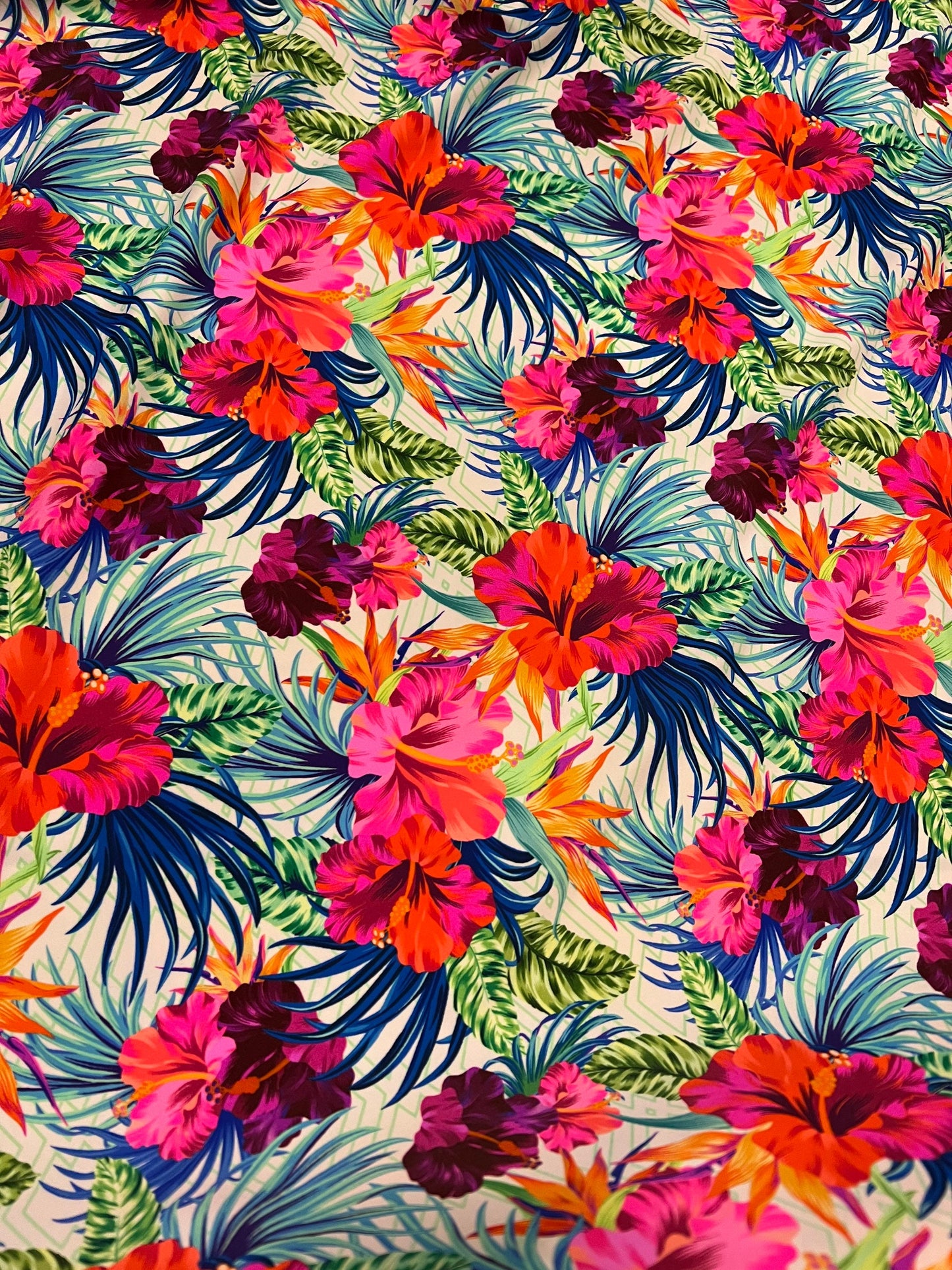 Hawaiian flowers design print on the best quality of nylon spandex 4-stretch 58/60”sold by the YD.ships worldwide from Los Angeles CA USA.