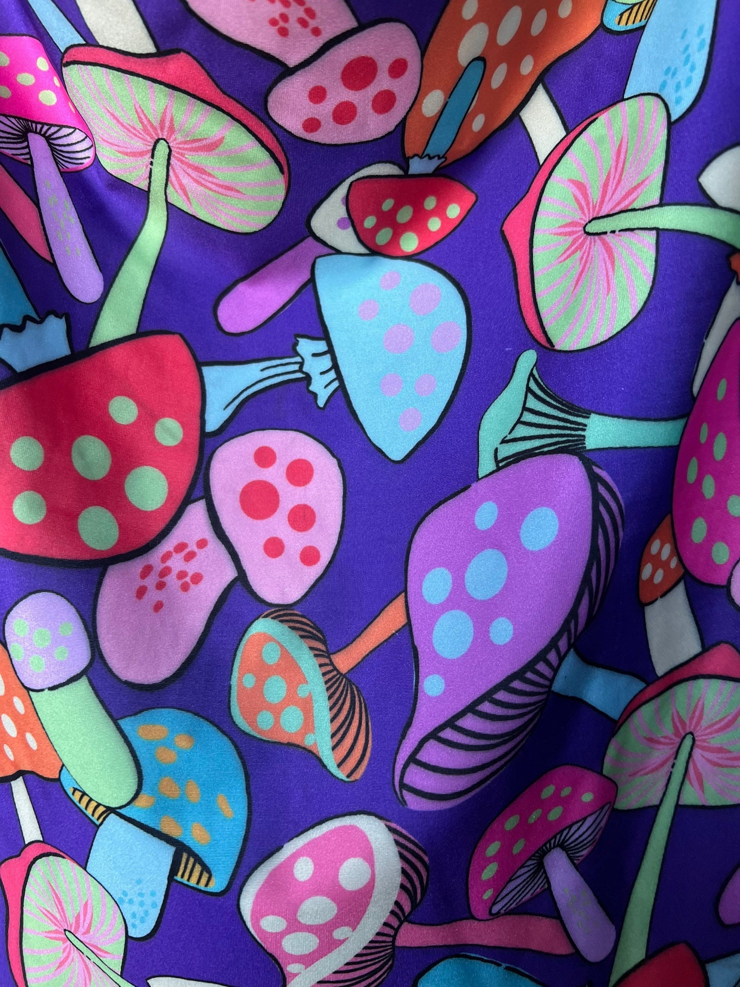 Colorful mushroom design print on the best quality of nylon spandex 4-stretch 580/60”sold by the YD.ships worldwide from Los Angeles CA USA