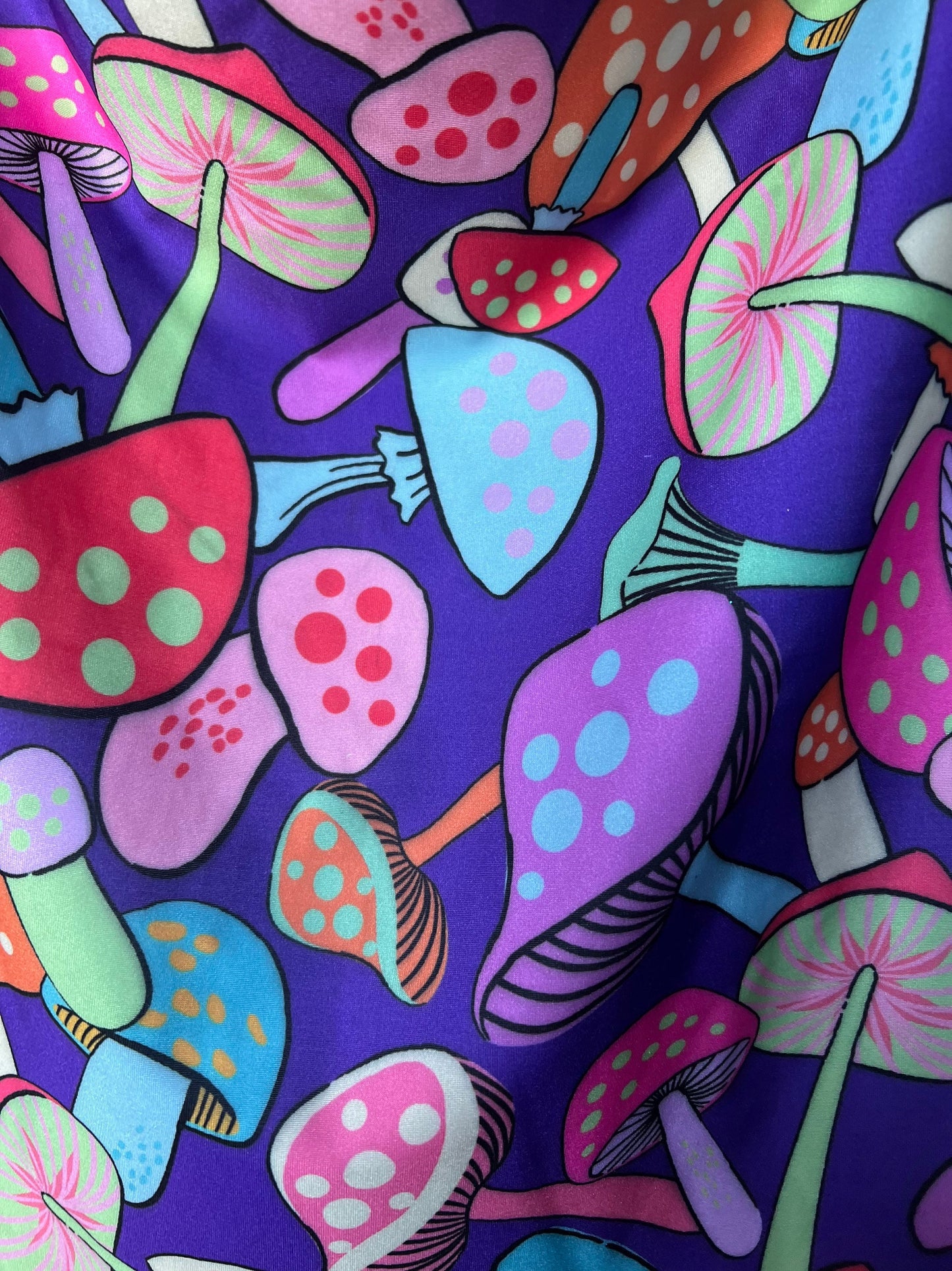 Colorful mushroom design print on the best quality of nylon spandex 4-stretch 580/60”sold by the YD.ships worldwide from Los Angeles CA USA