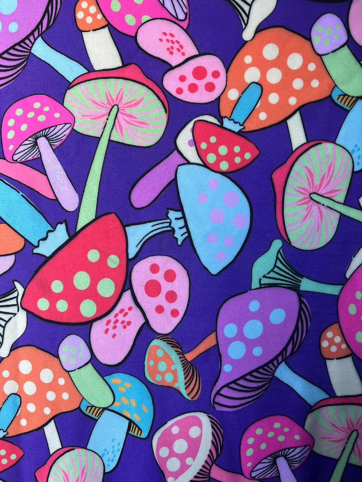 Colorful mushroom design print on the best quality of nylon spandex 4-stretch 580/60”sold by the YD.ships worldwide from Los Angeles CA USA