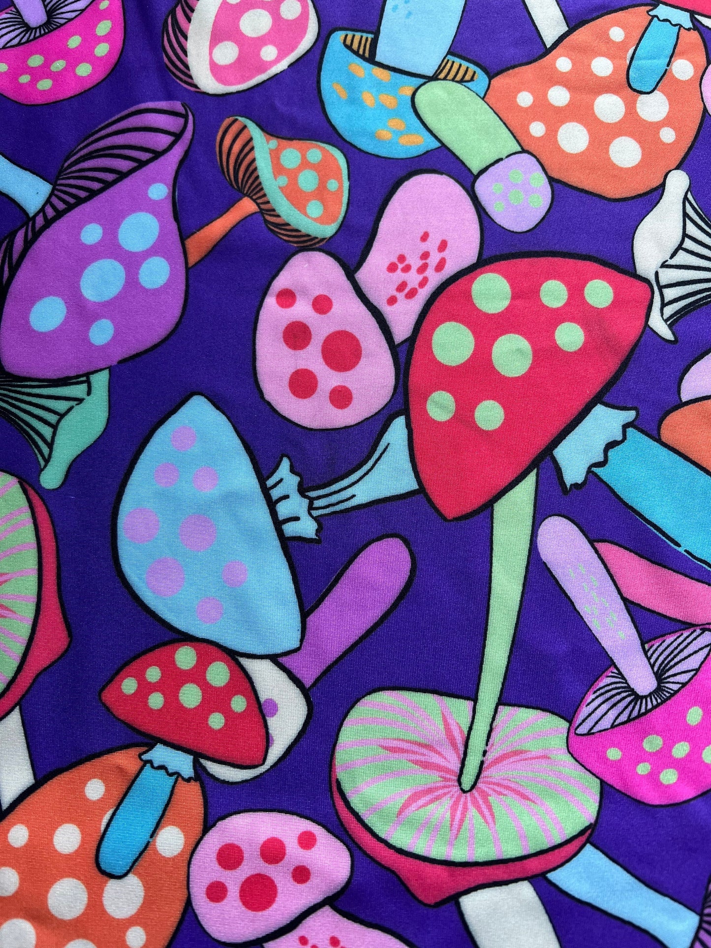 Colorful mushroom design print on the best quality of nylon spandex 4-stretch 580/60”sold by the YD.ships worldwide from Los Angeles CA USA