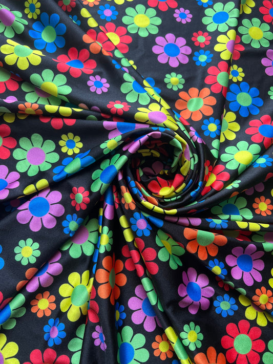 Margarita flower design print on the best quality of nylon spandex 4-stretch 58/60”sold by the YD.ships worldwide from Los Angeles CA USA.