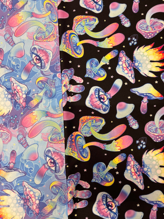 Magic mushroom pattern design print on the best quality of nylon spandex 4- way stretch sold by the YD.ships worldwide from Los Angeles CA