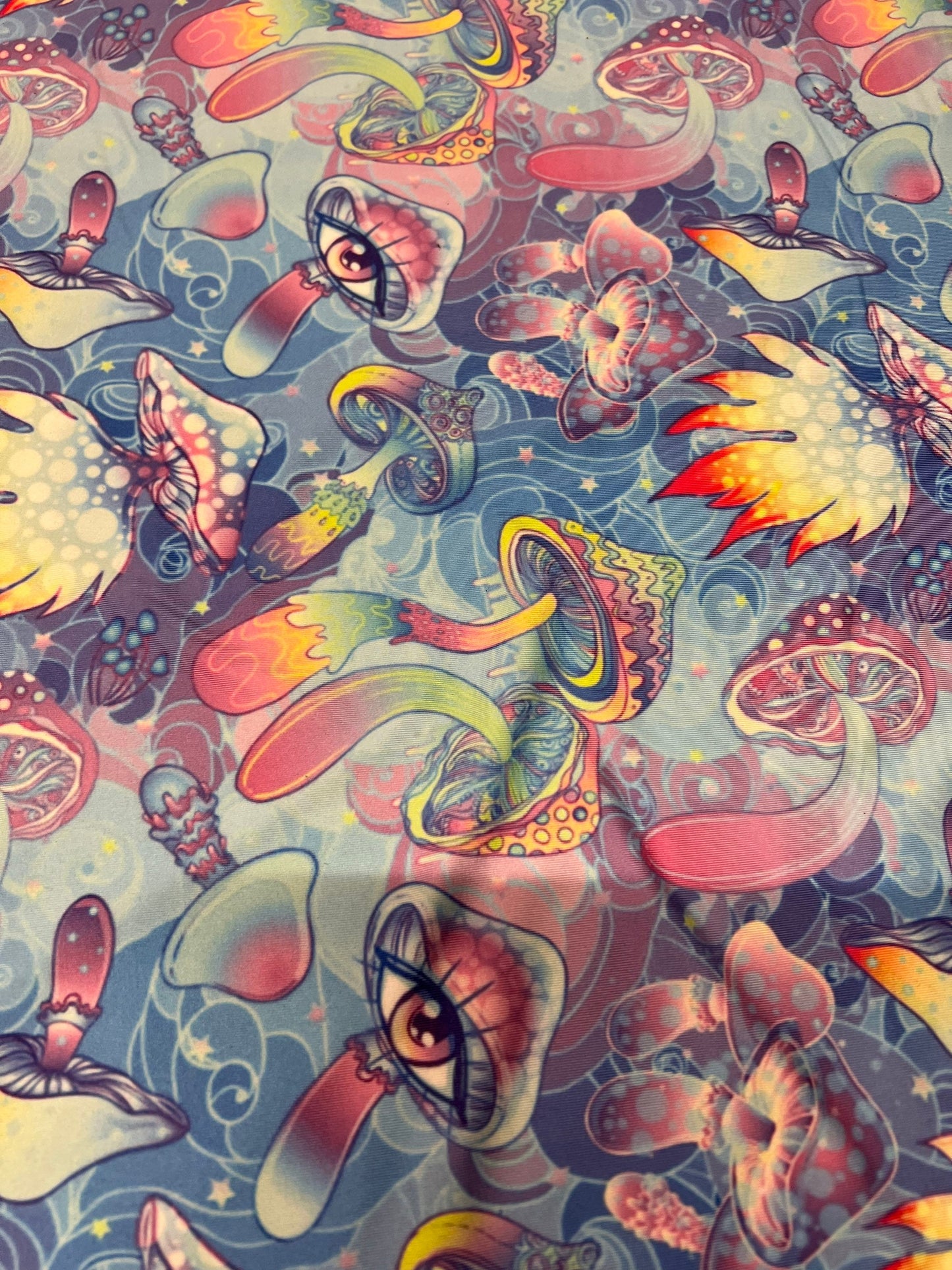 Magic mushroom pattern design print on the best quality of nylon spandex 4- way stretch sold by the YD.ships worldwide from Los Angeles CA