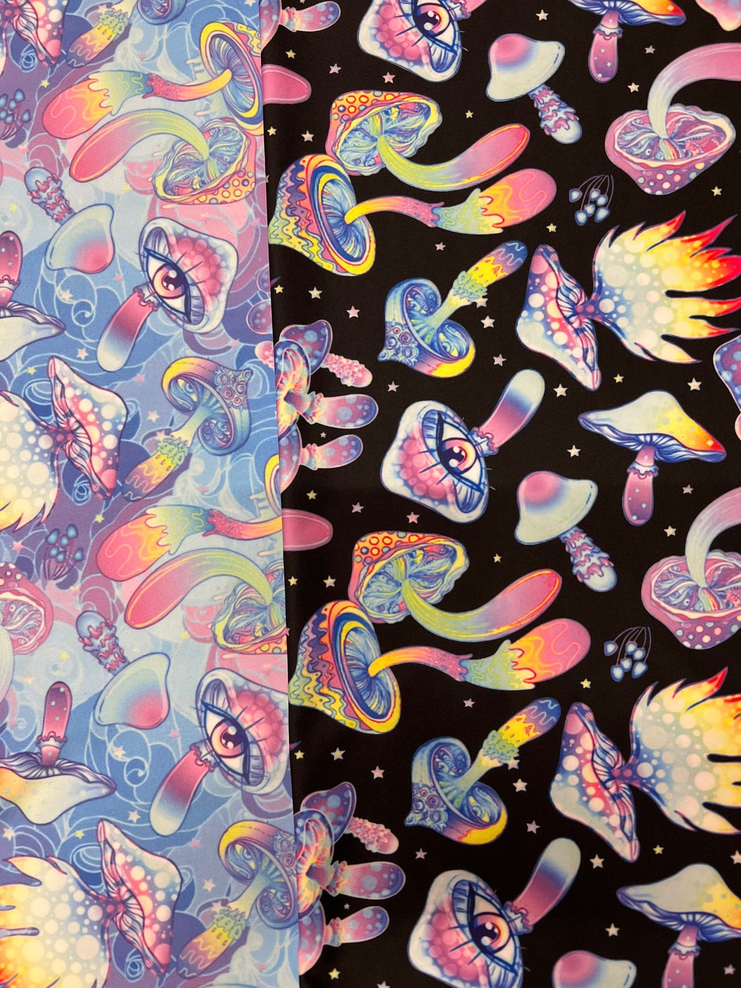 Magic mushroom pattern design print on the best quality of nylon spandex 4- way stretch sold by the YD.ships worldwide from Los Angeles CA