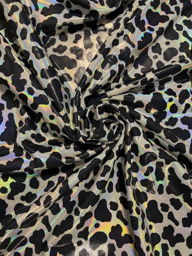 New Cow design iridescent metallic mystique nylon spandex 4-stretch 58/60”sold by the YD.ships worldwide from Los Angeles California USA.