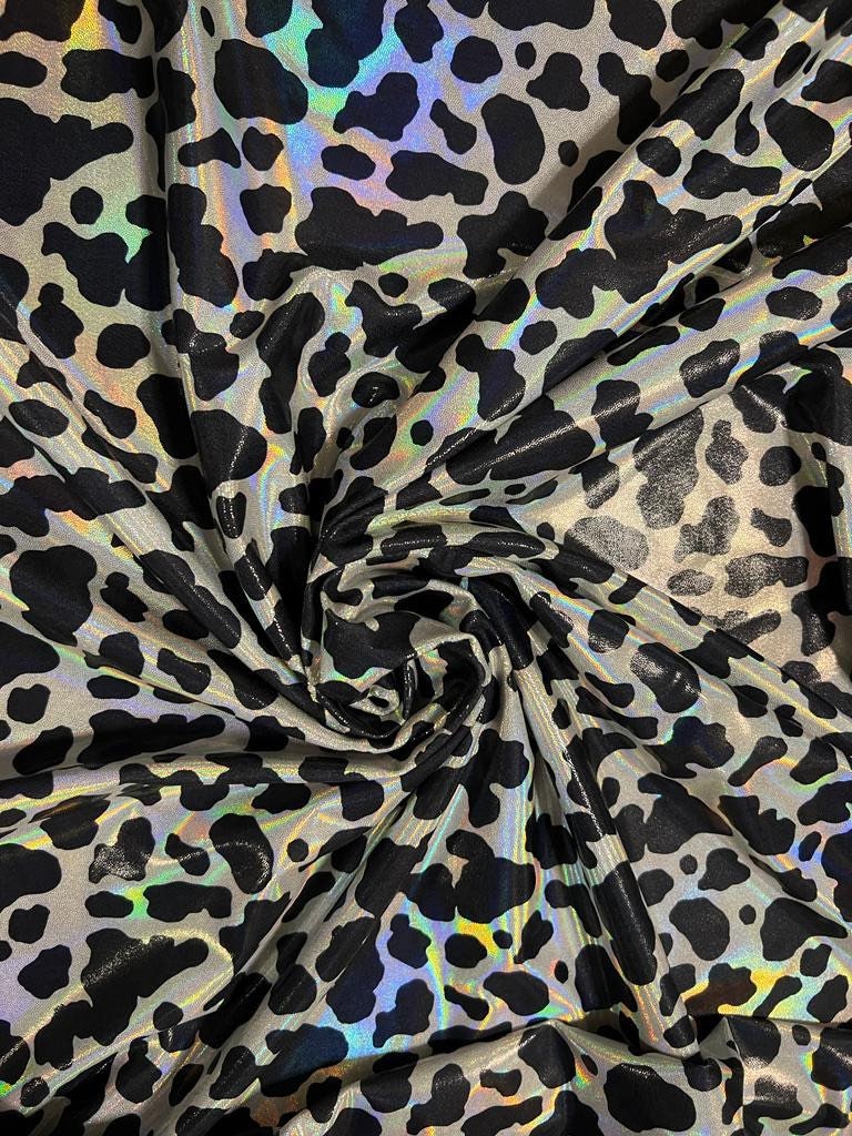 New Cow design iridescent metallic mystique nylon spandex 4-stretch 58/60”sold by the YD.ships worldwide from Los Angeles California USA.