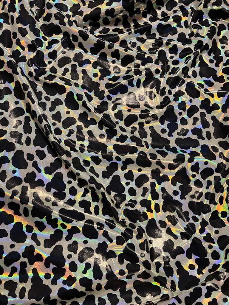 New Cow design iridescent metallic mystique nylon spandex 4-stretch 58/60”sold by the YD.ships worldwide from Los Angeles California USA.