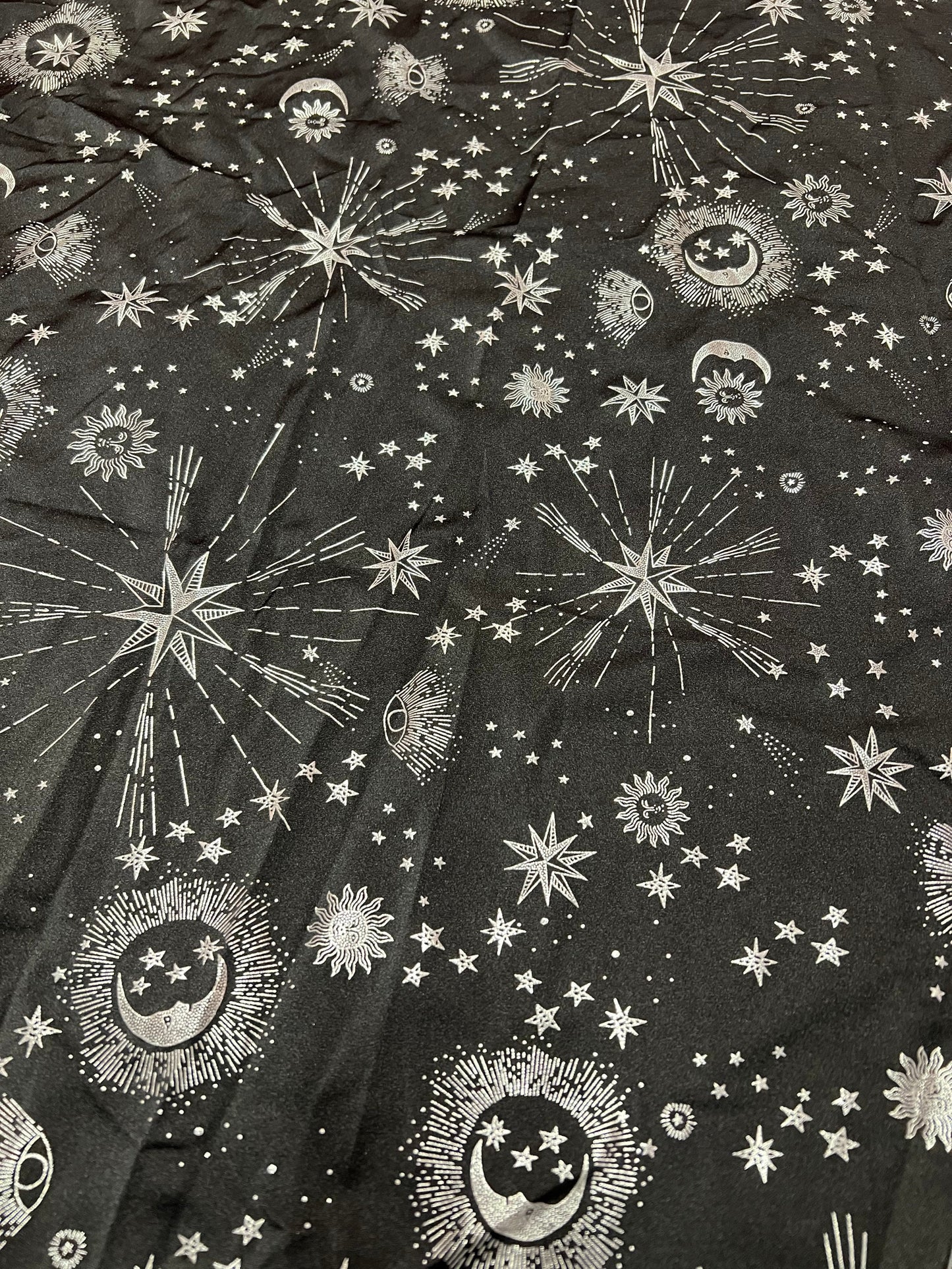 Stars moon celestial pattern design print on the nylon spandex 4-way stretch 58/60”sold by the YD.ships worldwide from Los Ángeles  CA USA