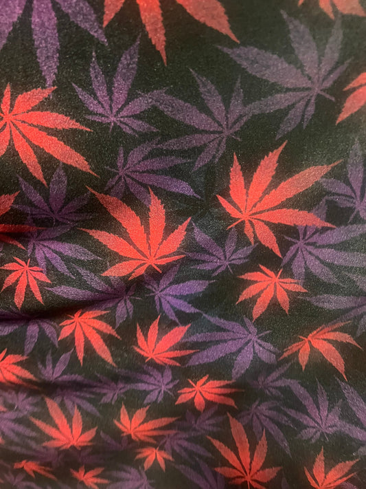 New cannabis leaf print on great quality of stretch velvet 4/way stretch 58/60” sold by the YD.ships worldwide from Los Angeles California.