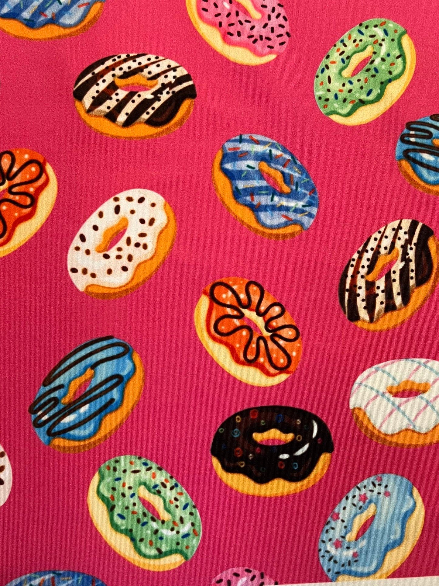 Sweet donuts design print on the best quality of nylon spandex 4-stretch 58/60 sold by the YD.ships worldwide from Los Angeles C A USA.