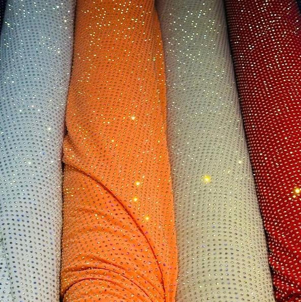 Luxury Power Mesh with iridescent Rhinestones rhinestone embroidered on the best quality of nylon spandex mesh 4-way stretch 58/60”