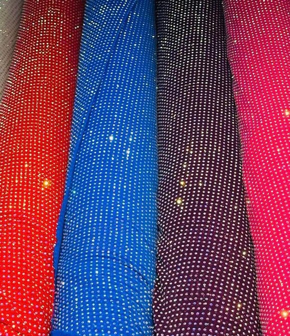 Luxury Power Mesh with iridescent Rhinestones rhinestone embroidered on the best quality of nylon spandex mesh 4-way stretch 58/60”