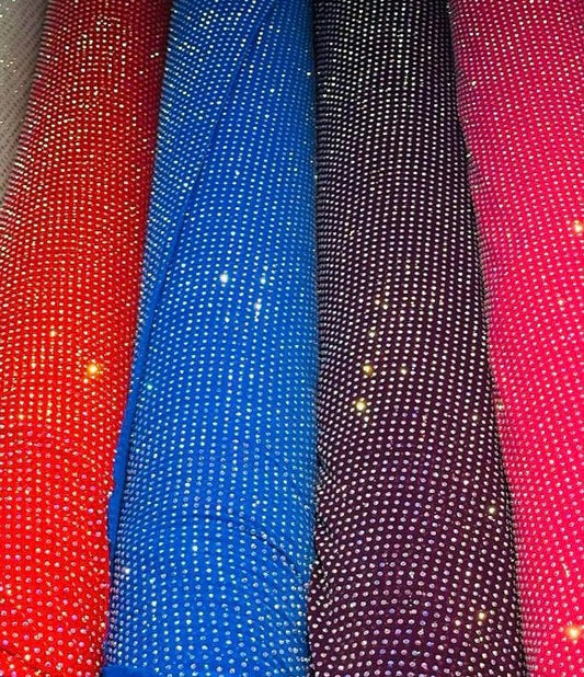 Luxury Power Mesh with iridescent Rhinestones rhinestone embroidered on the best quality of nylon spandex mesh 4-way stretch 58/60”