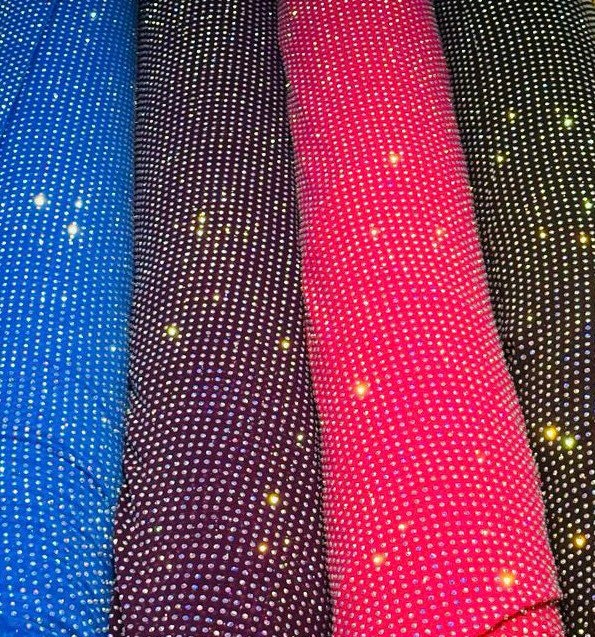 Luxury Power Mesh with iridescent Rhinestones rhinestone embroidered on the best quality of nylon spandex mesh 4-way stretch 58/60”