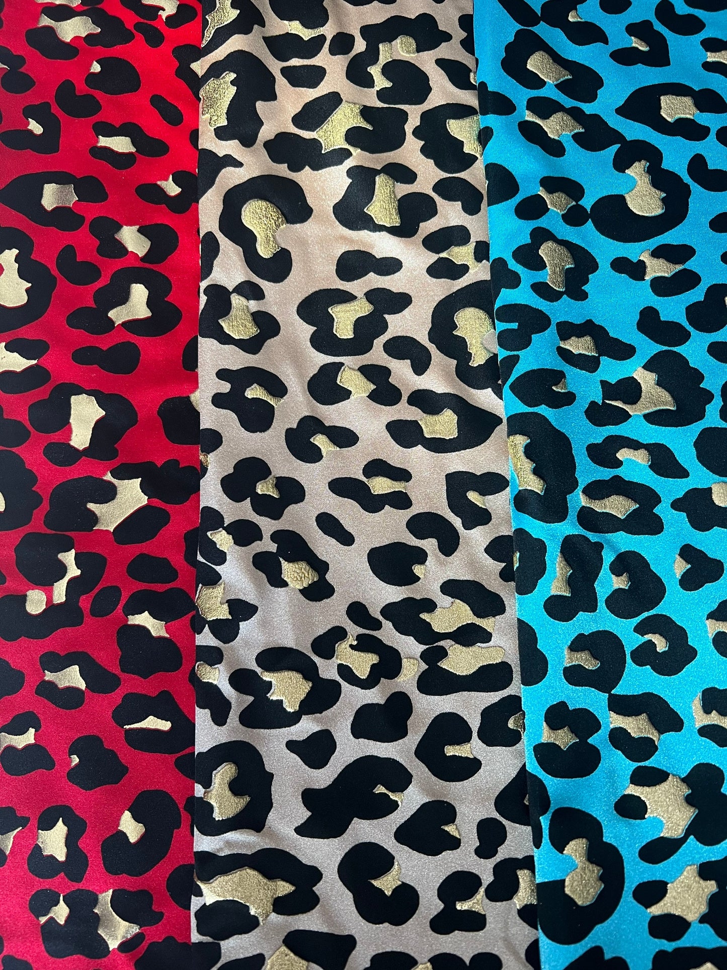 New leopard design with metallic print on the best quality nylon spandex 58/60”sold by the YD.ships worldwide from Los Angeles CA USA.