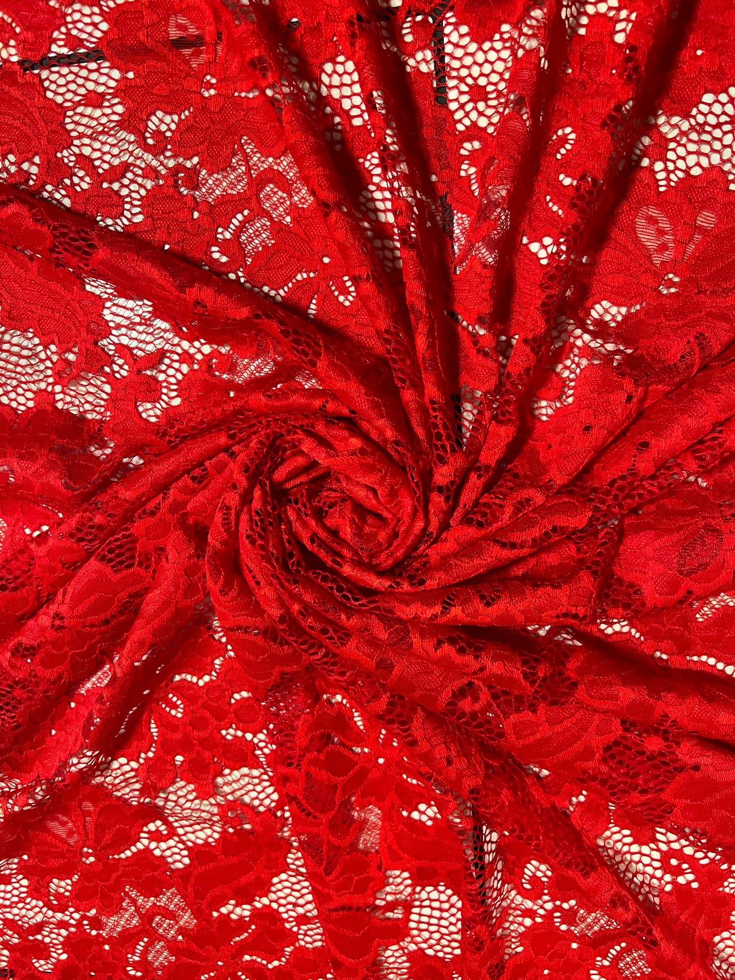 Victoria red lace design 4-way stretch 58/60”sold by the YD.ships worldwide from Los Angeles California USA.